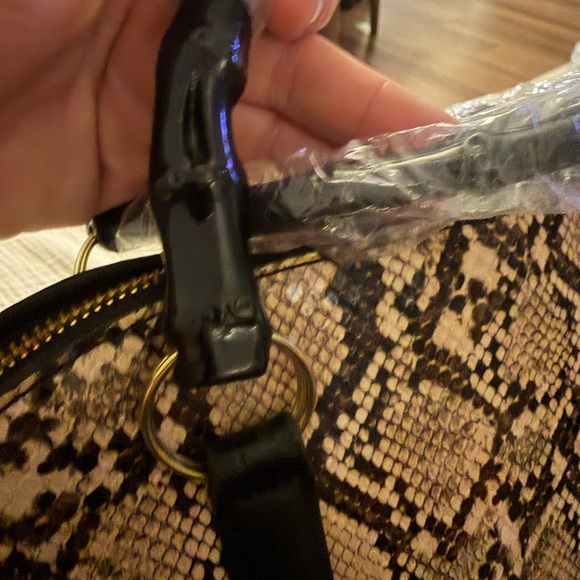 Trendy Snake Print Handbag with Custom Black Faux Bamboo Handles - Picture 3 of 4